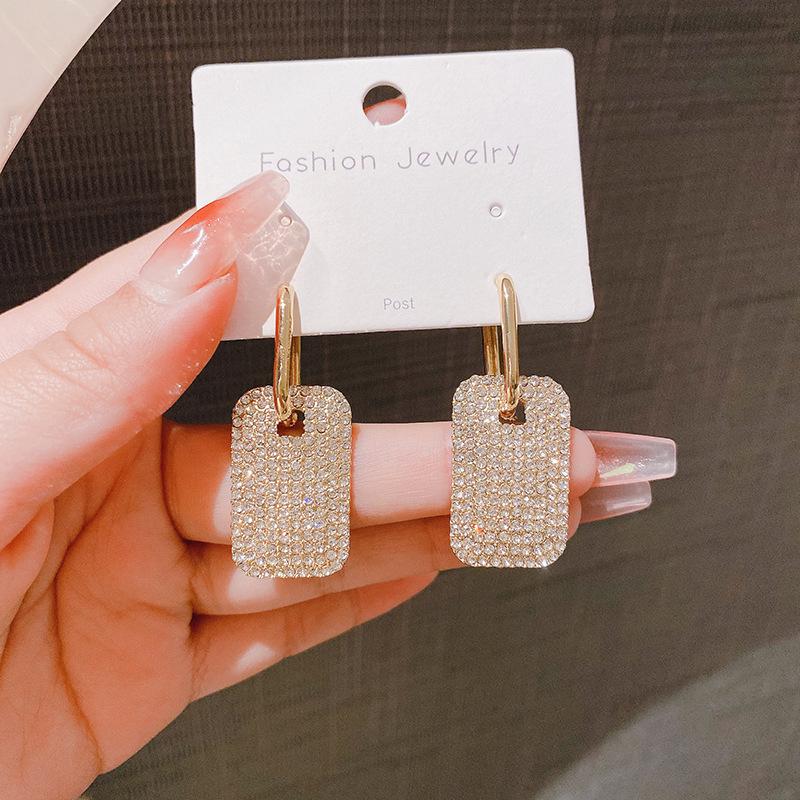 925 Silver Geometric Full Diamond Earrings - Women's Trendy Exquisite Studs