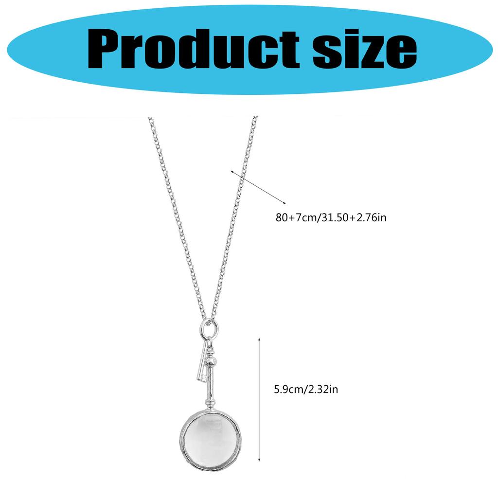 Titanium Steel Magnifying Glass Key Necklace Adjustable Chain Suitable for Reading Small Print Stylish Jewelry Gift