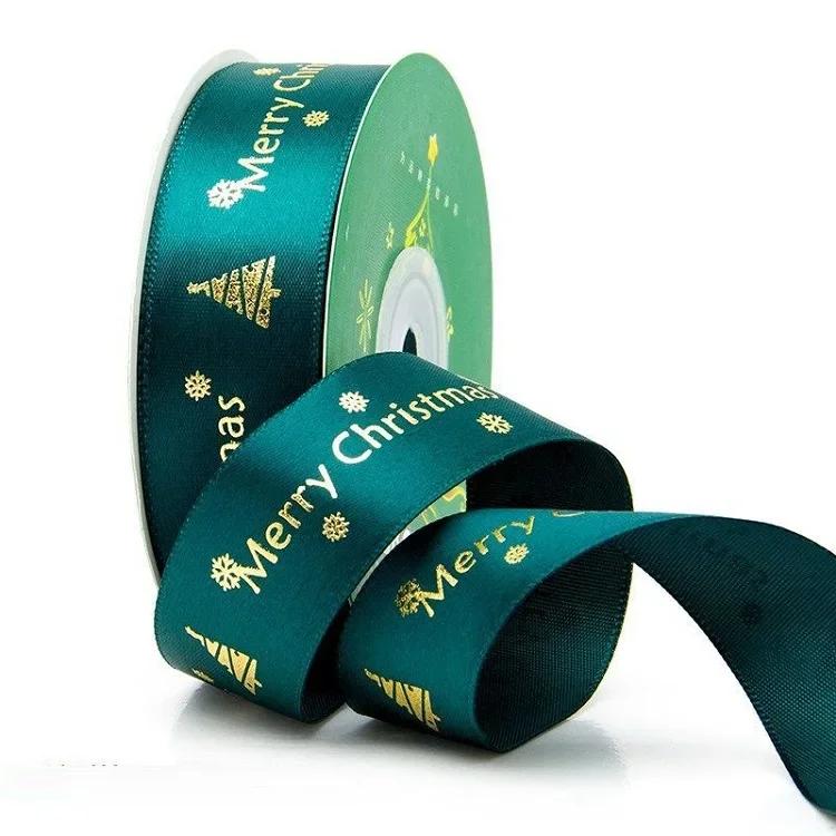 25Yards25Mm Polyester Ribbon Bronzing Ribbon Printed Christmas Ribbon For Christmas Decoration Diy Sewing Fabric