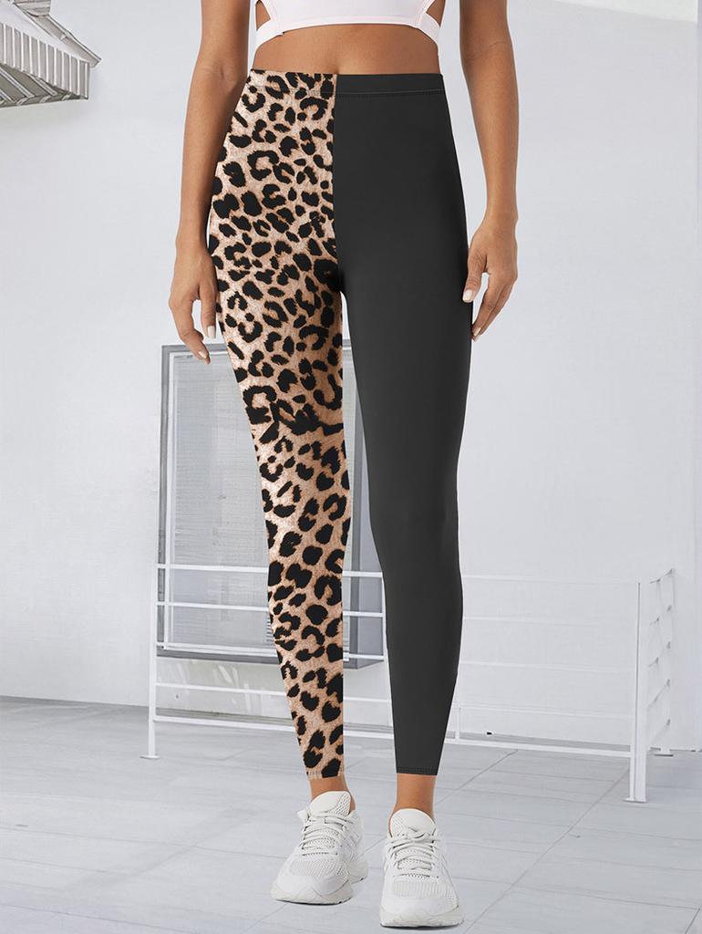 Pocket Style High-Waisted Yoga Pants Women's Leopard Print Fitness High-Stretch Butt-Lifting Sports Leggings