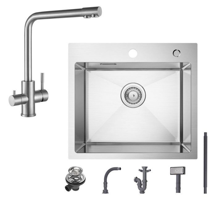 50x45cm EVIER DE CUISINE a poser inox Brossé+mitigeur purificateur d'eau