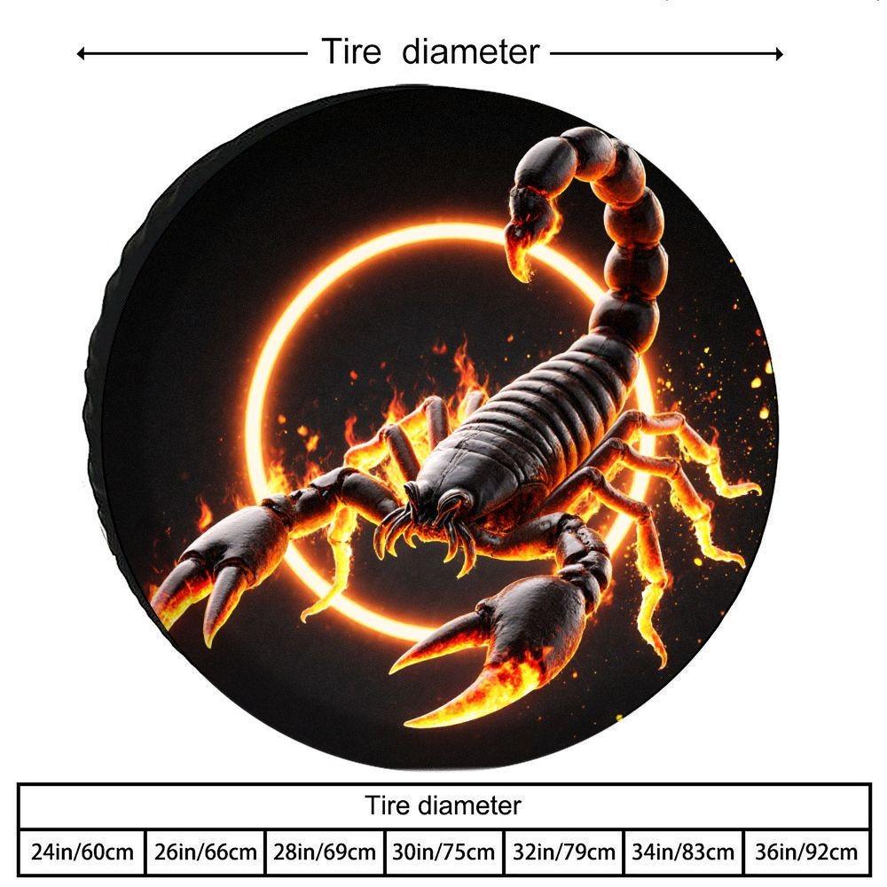 Scorpion Fire Graphic Polyester Spare Tire Cover Durable Waterproof Vehicle Protection