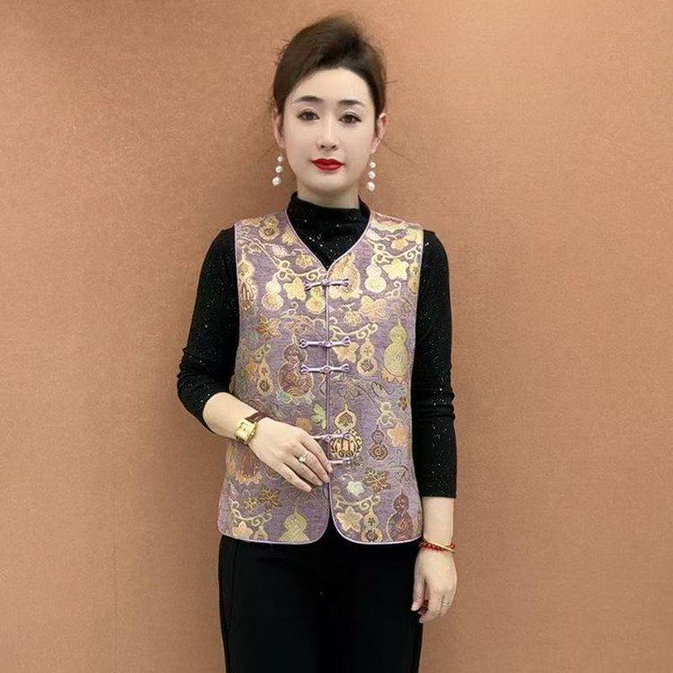 New Chinese Wind Jacquard Vest: Stylish Spring/Autumn Tang Suit for Middle-Aged & Elderly Women