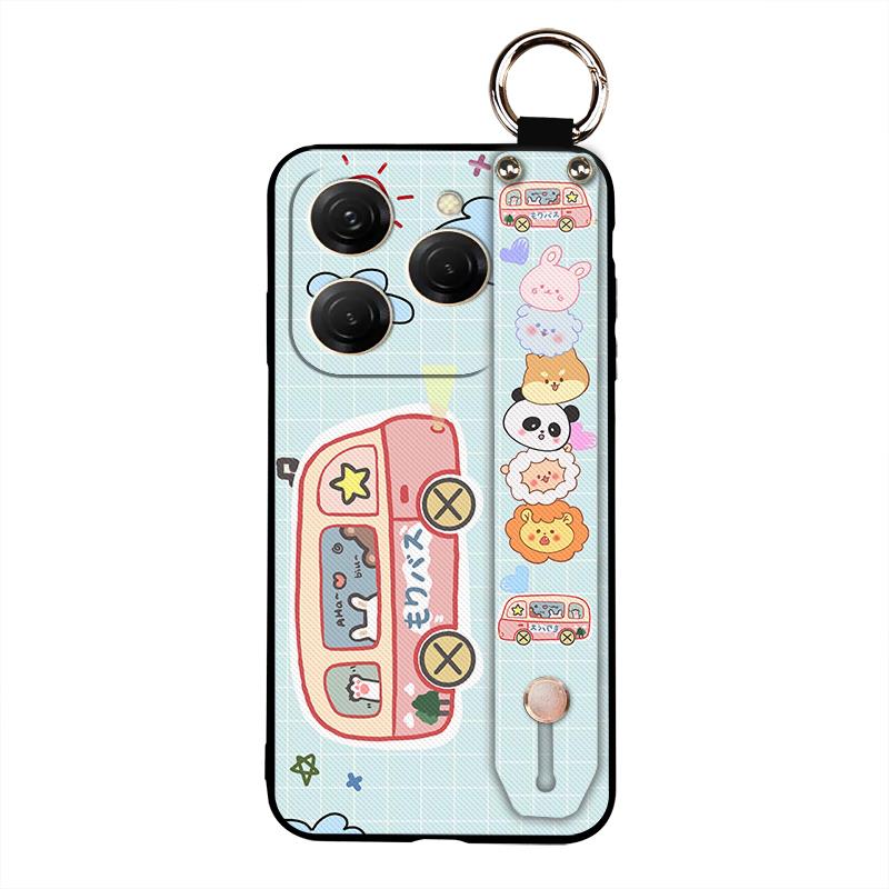 Wrist Strap Kickstand Phone Case For Tecno Spark20 Pro/KJ6 Durable Cute Silicone Anti-dust Back Cover Lanyard Soft case