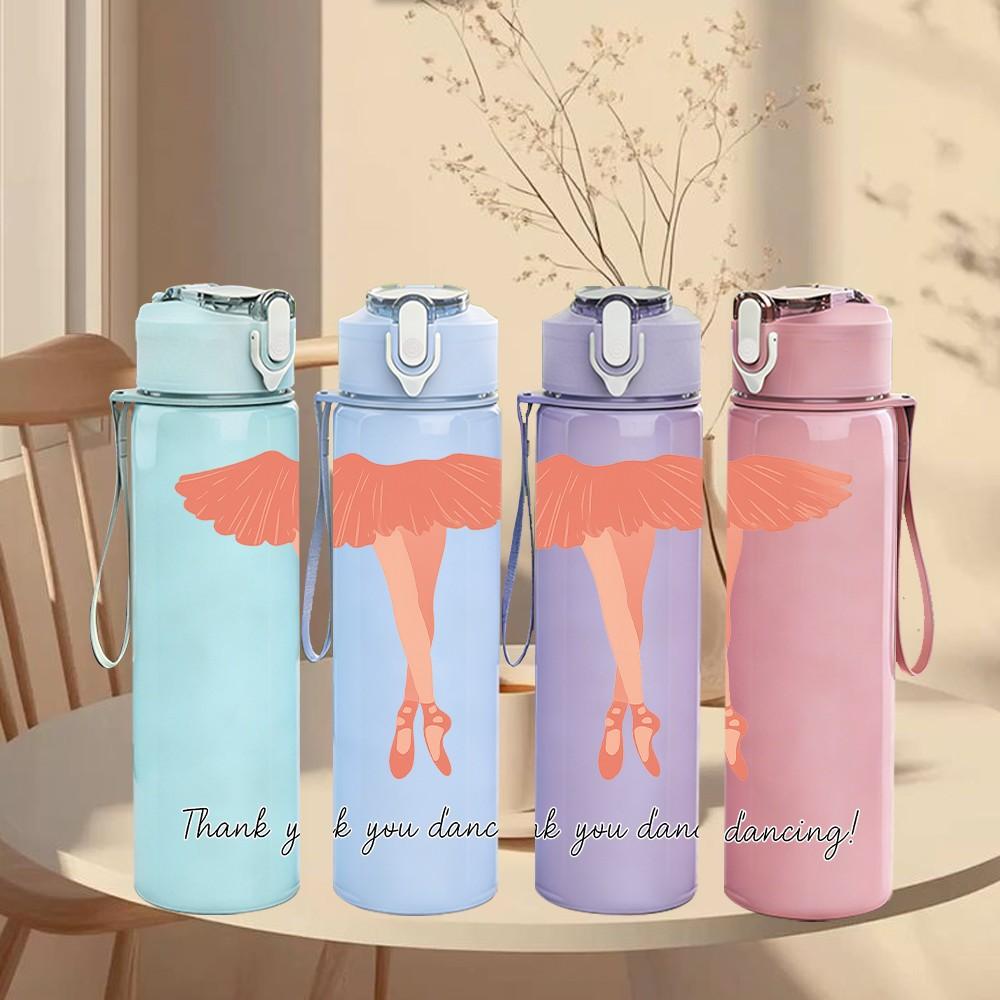 1PC Ballet Dancer Thank You Pattern 750ml Color Plastic Sports Water Bottle Leakproof Flip Straw Lid Suitable for Sports Office Home Use