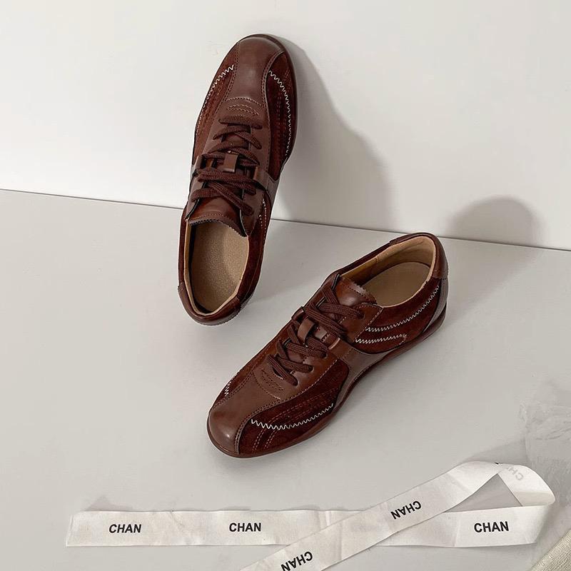 Boxschuhe aus Leder mit Innensohle zur Höhenerhöhung, Damen, runde Spitze, Schnürung, Plateau, Ballett-Sportschuhe, lässige Plateau-Mary-Jane-Schuhe