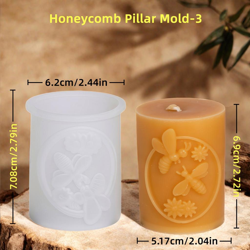 3D Κυψελωτή Κερί Στύλου Σιλικόνης Μούχλα DIY Ανάγλυφη Μέλισσα και Λουλούδι Κυψελωτός Κύλινδρος Κερί Αρωματοθεραπείας Μούχλα Γύψου Διακόσμηση