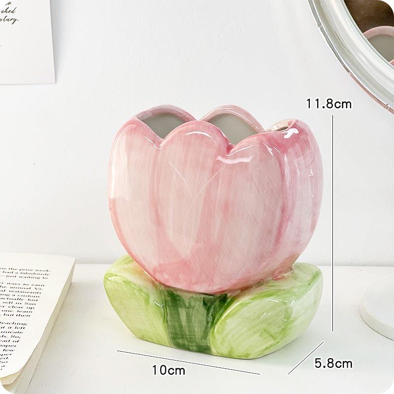 1pcs Flower pen holder, ceramic desktop pen holder, office stationery shelf, children s and students creative ornaments