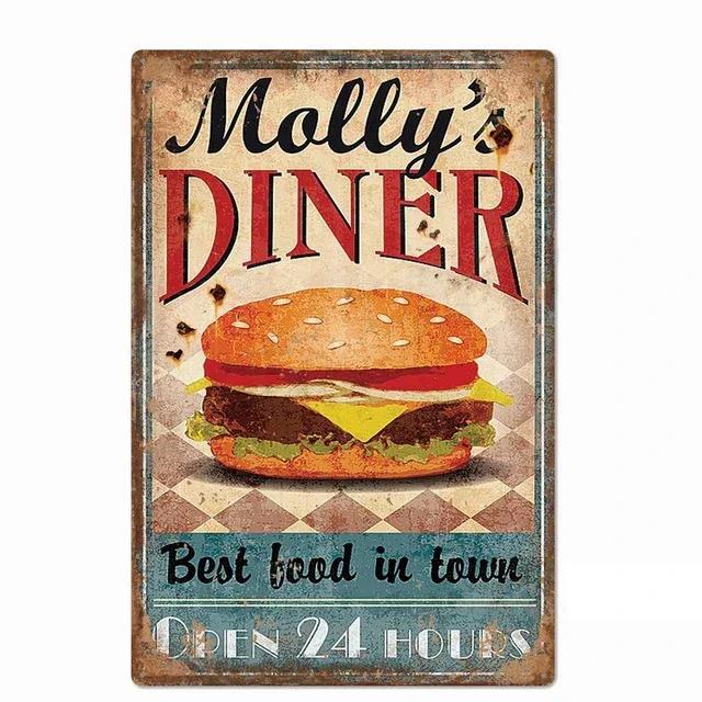 Delicious Hamburger Food Signs Metal Plaques Barbecue Kitchen Restaurant Shop Tin Sign Decorative Posters Retro Iron Painting