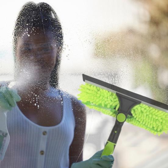 Manual Window Squeegee Cleaning Kit with Extension Pole Long Pole Stainless Steel Chenille Cloth Glass Wiper Scrubber
