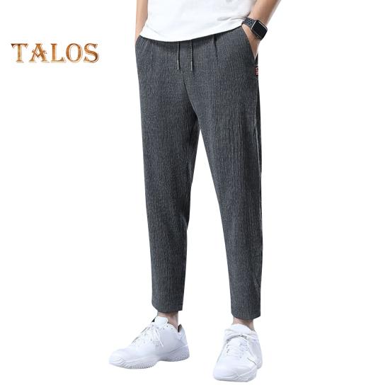 Men Ninth Pants Drawstring Elastic Waist Straight Leg Loose Solid Color Pockets Plus Size Daily Wear Casual Sport Trousers Long Sweatpants