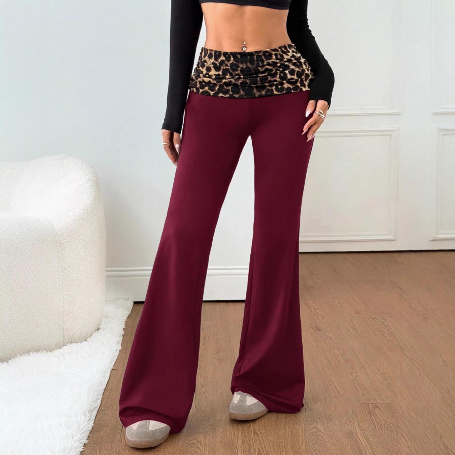 

Women s Color Block Leopard Print Flared Yoga Pants - Slimming, Flattering, Sexy, Casual Long Pants Small вина червоного кольору