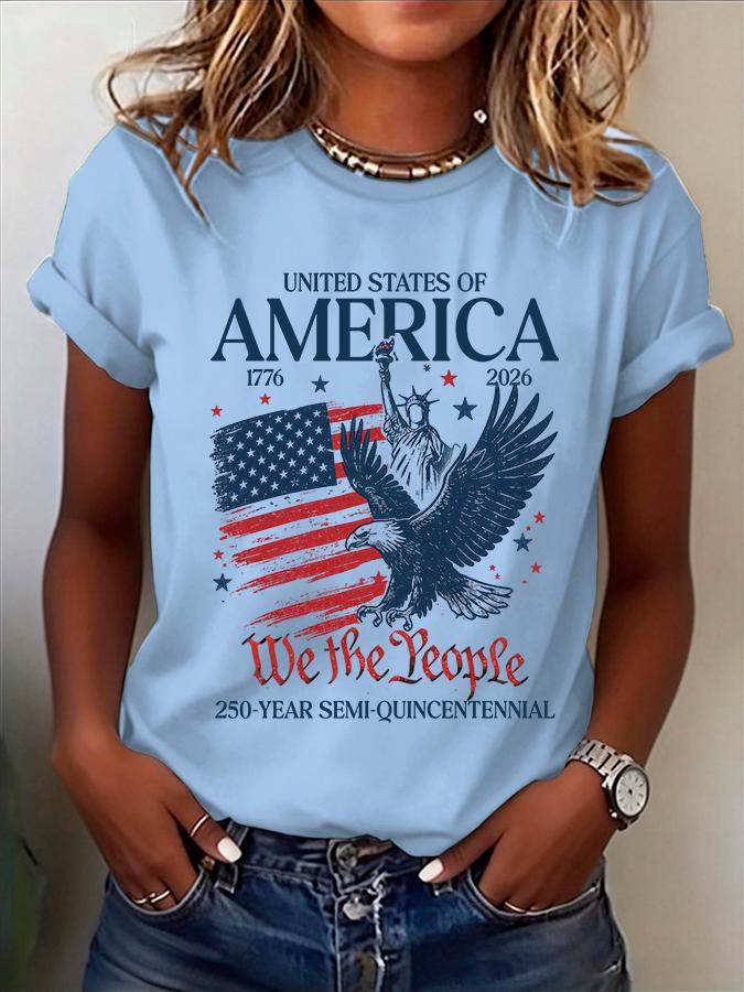 ilstile We The People 17762026 American Flag Eagle Print TShirt Women Casual Short Sleeve Independence Day Tops