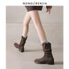 Women Pleated High Heeled Ankle Boots Autumn New Pointed Toe Brown Cowboy Boots Woman Pu Leather Botas Shoes