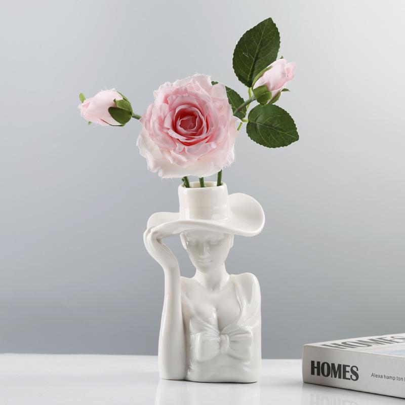 New Nordic Ins Creative Ceramic Vase Dry Flower Ornaments Art Face Flower Ornaments Living Room Home Soft Decorations Ornaments