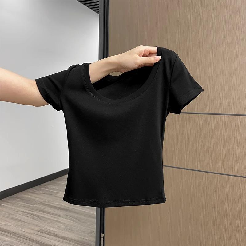 Design sense niche short-sleeved t-shirt women's summer new slim and thin simple casual versatile half-sleeved 