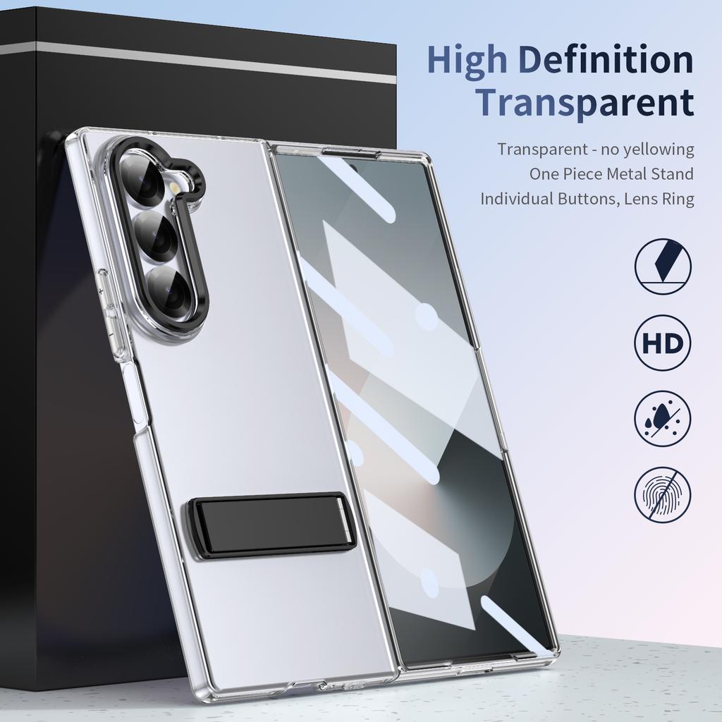 High Definition Transparent Z Fold6 Fold5 Protective Case For Samsung Galaxy Z Fold 6 5 4 5G With Glass Film Alloy Bracket Cover