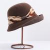 Wool hat women's autumn and winter versatile basin hat Australian wool retro elegant top hat rolled brim bucket hat
