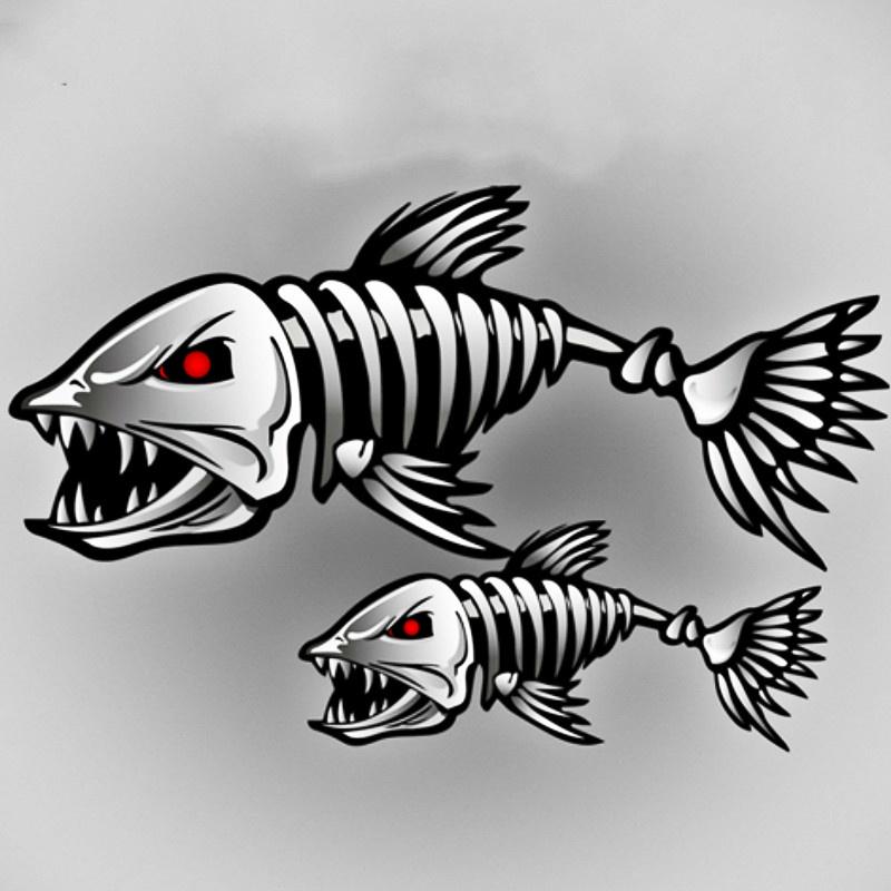 1Pair 3D Car Accessories Car Styling Skeleton Shark Car Sticker and Decal Go Fish for Motorcycle