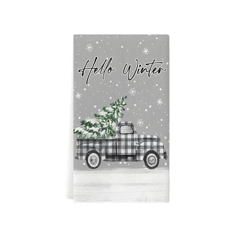 Hand Towels Christmas Printed Kitchen Towels Absorbent Microfiber Dishwashing TowelsGift Tea Towels