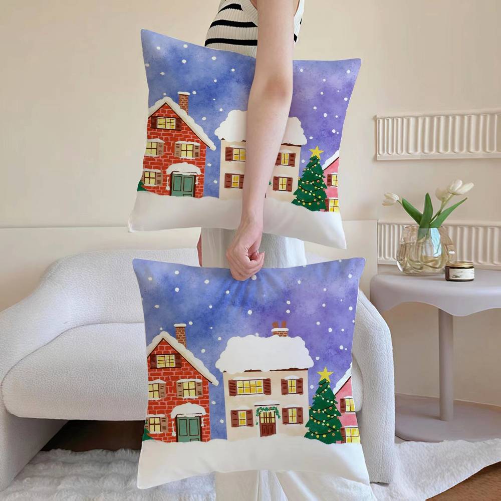 Christmas Pillow Case Sofa and Living Room Decorative Cushion Covers Dust-proof and Mite-proof Invisible Zipper