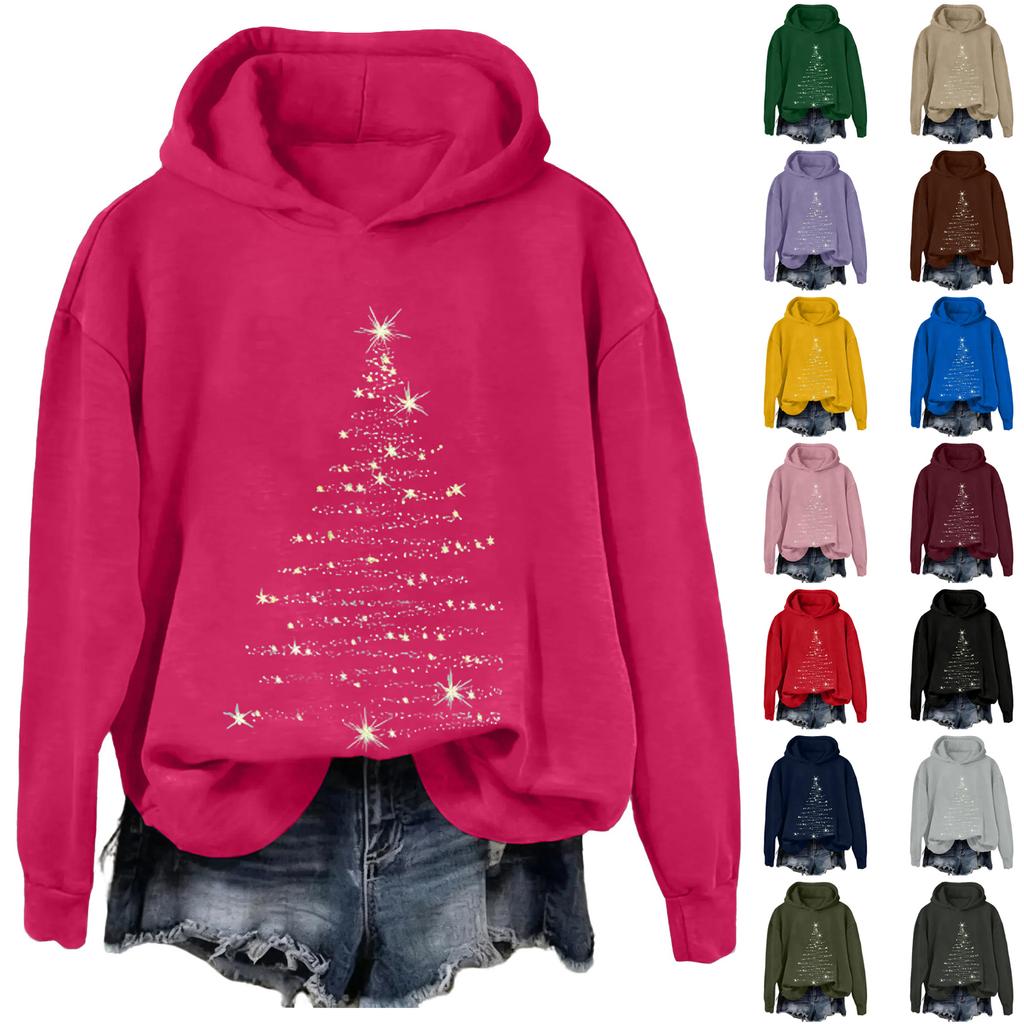 Ladies' Christmas Printed Casual Long Sleeved Round Neck Sports Hoodie Top