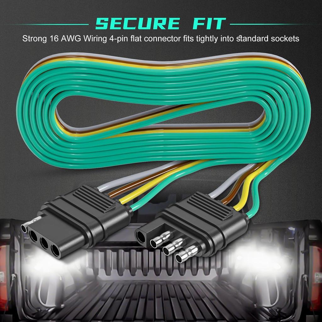 4 Pin Trailer Connector Harness Extension 80 Inch, 16AWG 4 Way Trailer Plug Flat Wire Extender, Male To Female Trailer Light Connector For Hitch,
