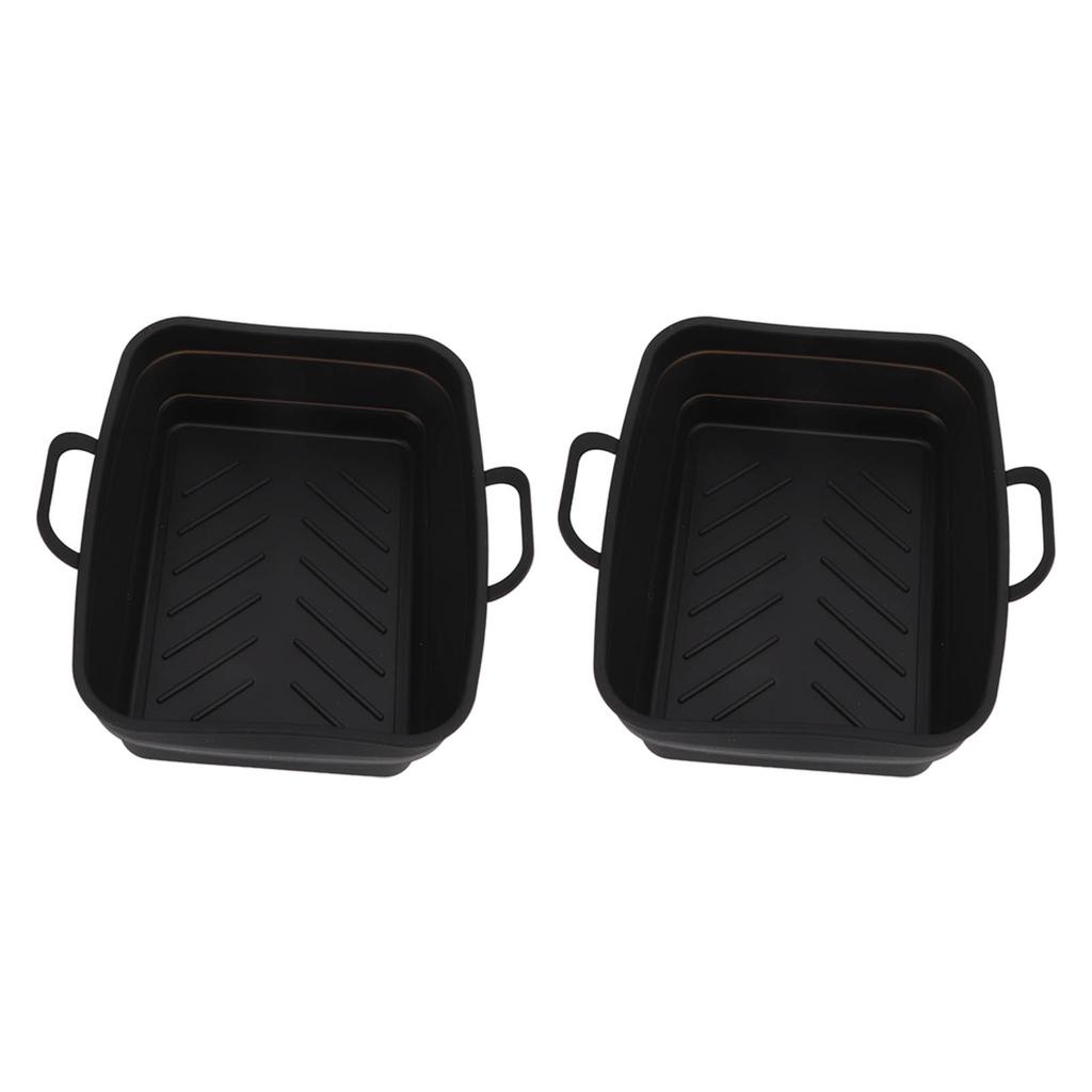 2 Pcs Silicone Air Cooker Pot with Handle Rectangular Fryer Liner Tray Replacement for Kitchen Cooking Accessories Black
