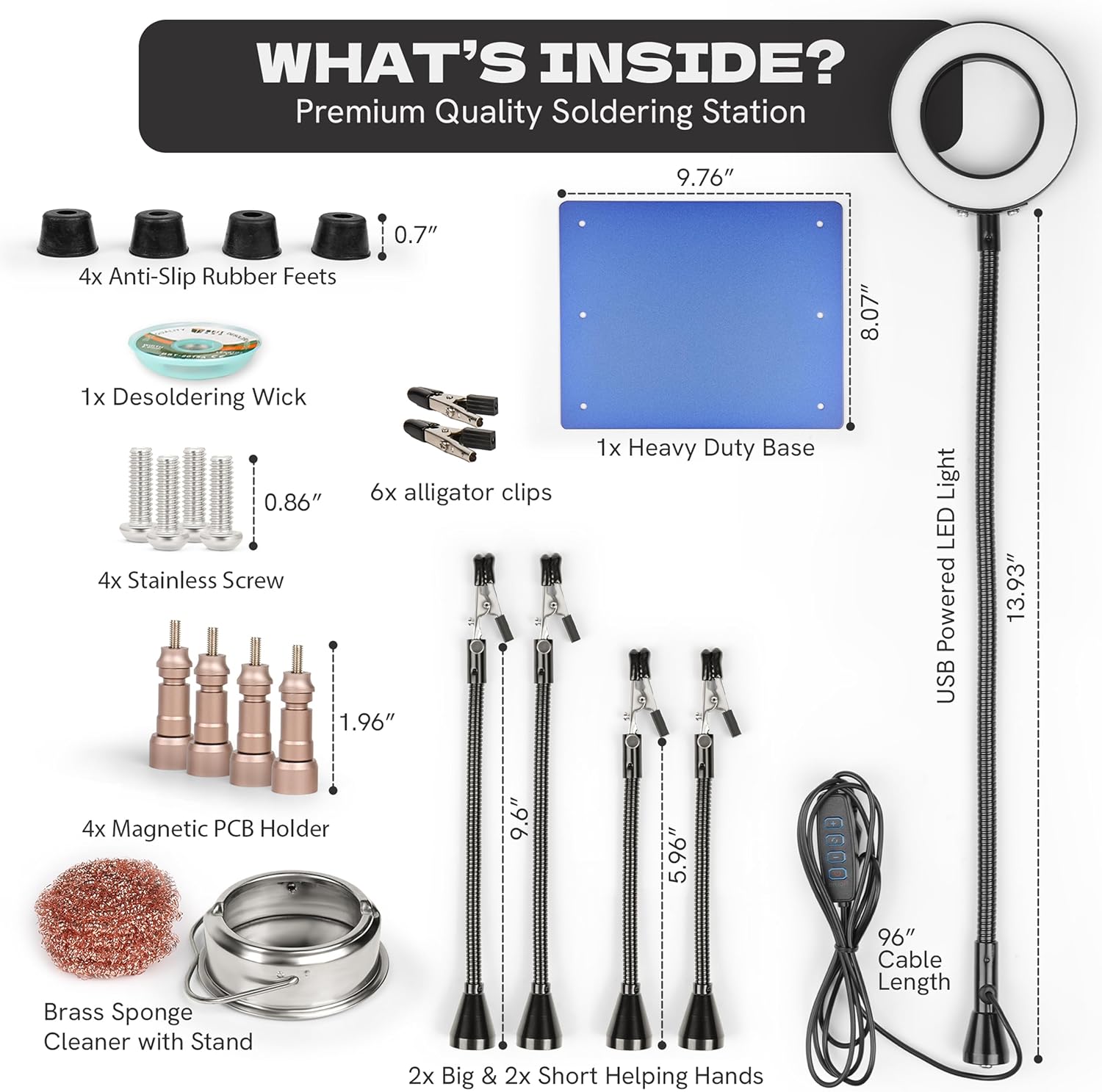 

Helping Hands Soldering Station with Magnifying Lamp, Flexible Arms, Magnetic PCB Holders & Heavy Duty Base United States