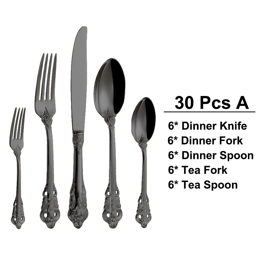 30 Pieces Gold Plated Luxury Cutlery Set Stainless Steel Vintage Western Tableware Sliver Knife Spoon Fork Set Kitchen Utensils