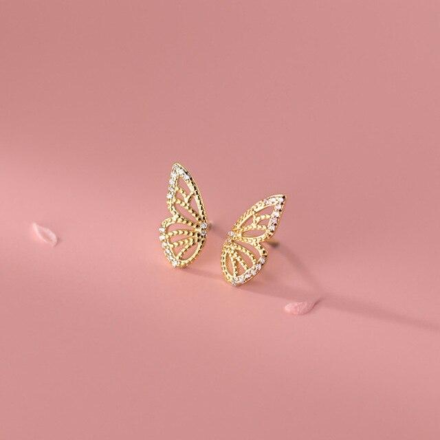 Woozu European Simple Butterfly Pave Zircon Stud Earrings For Women Fashion Sweet Wedding Exquisite 925 Sterling Silver Jewelry