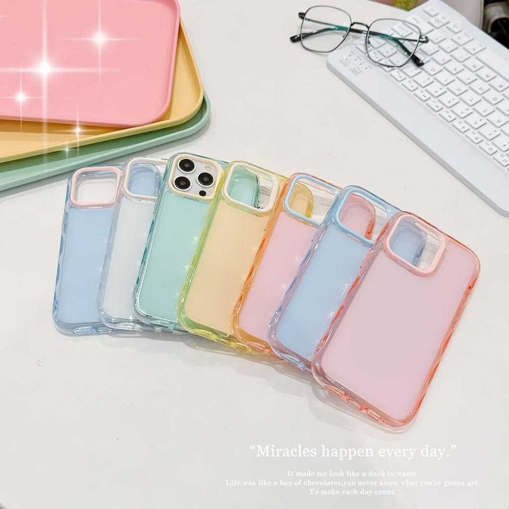 Fresh Macaron Colored Clear Hard Case PC+TPU 2in1 Protective Back Cover for iPhone 17 16e 16 15 14 Plus 13 12 11 Pro Max