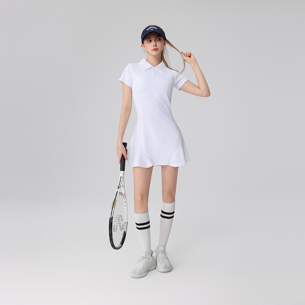 

Женское платье-поло для тенниса и гольфа Bingse с нагрудными вкладышами и шортами - Приталенный крой, короткий рукав S белый