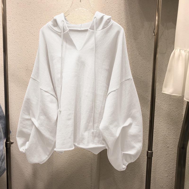 Women's Korean V-Neck Hooded Cotton Sweater - Lightweight, Loose Fit for Spring & Autumn