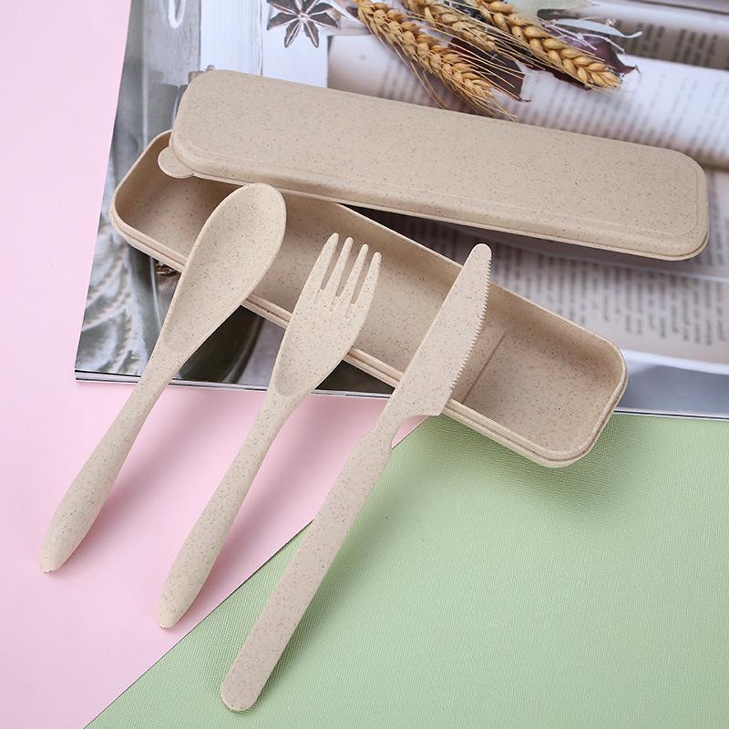 Eco-Friendly Wheat Straw Cutlery Set: Portable Knife, Fork, and Spoon - Ideal for Students and Travel