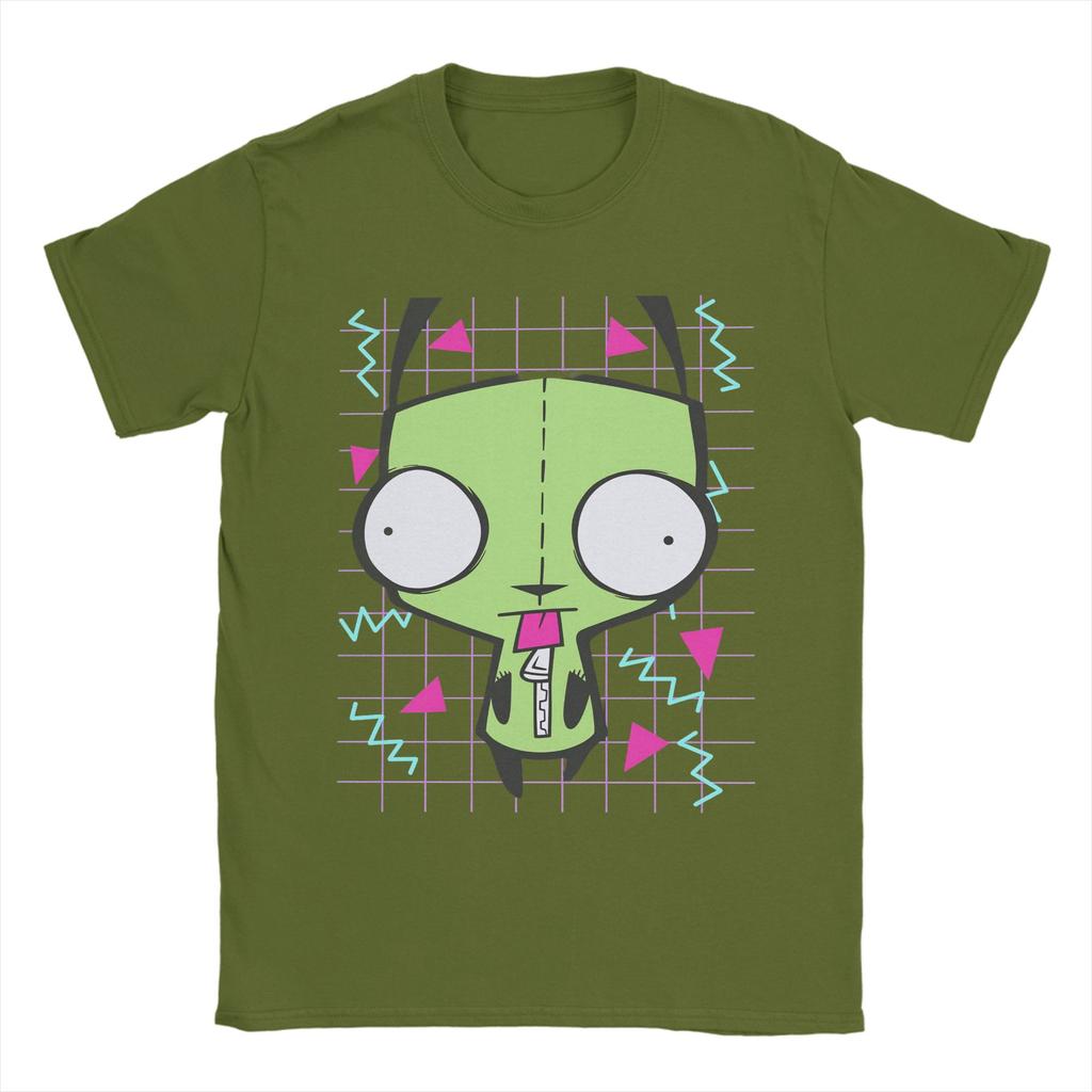 Herren Invader Zim T-Shirt Reine Baumwolle Kleidung Humorvolles Kurzarm Rundhals T-Shirt Bedruckte T-Shirts