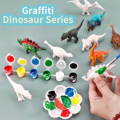 6pcs/8pcs, DIY Coloring Dinosaur Toys, Graffiti White Model Paintable Toy, Children's Creative Fill-in-the-Blank Puzzle Toy Gift