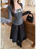 Ensemble Deux Pièces Chemise Papillon à Pois Manches Longues pour Femme Amincissant Col Carré pour Automne/Hiver