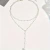 Korean Imitation Zircon Double Layered Choker Fashion Big Ball Bead Pendant Tassel Necklace Women's Sexy Front Chest Body Zircon