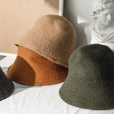 Female Fashion Knitted Warmer Winter Thicken Felt Wool Hat Warm Hats Fishing Cap Bucket Hat