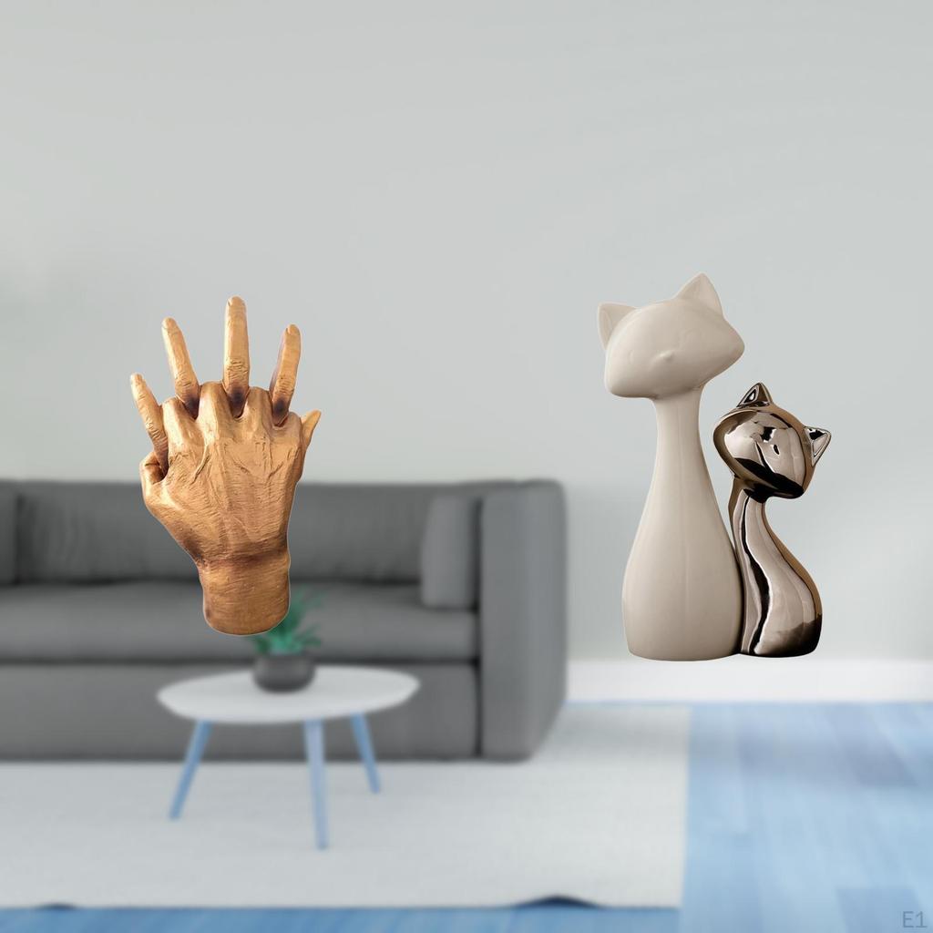Entwined Hands And Cat Sculpture Ceramic Figurine Artwork for Home Bedroom Shelf Decor Tabletop