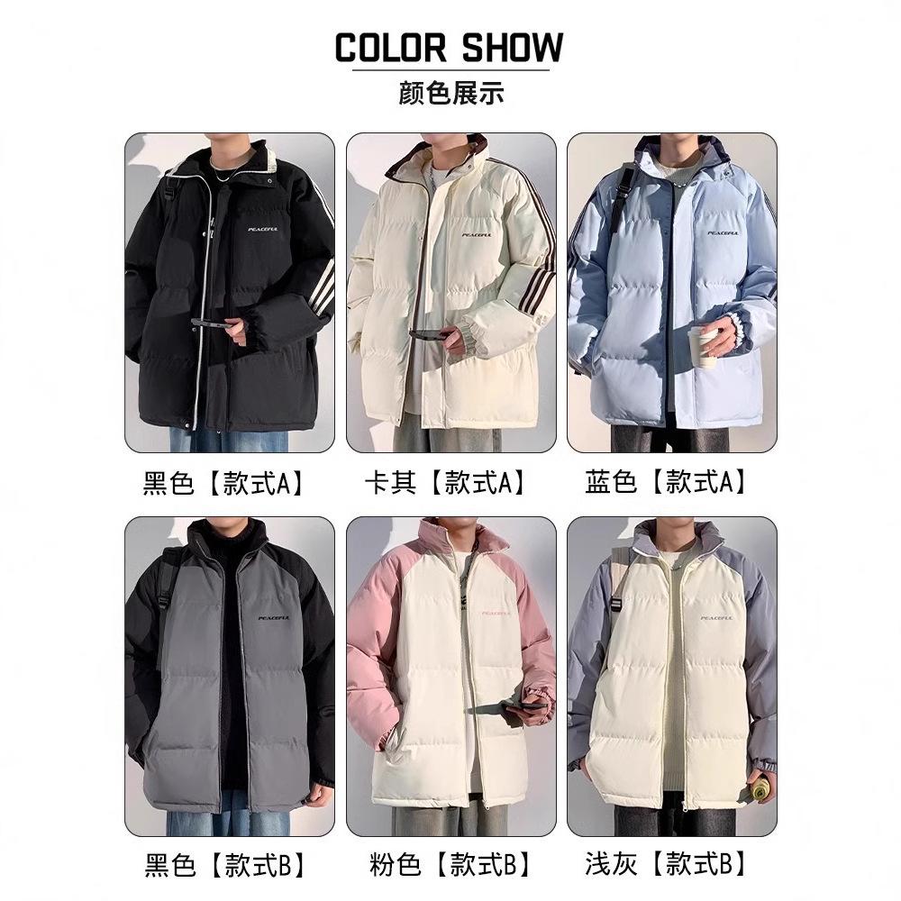 Striped Thickened Down Cotton-padded Jacket for Men's Winter New Winter Trendy Brand Jacket Warm Bread Cotton-padded Jacket
