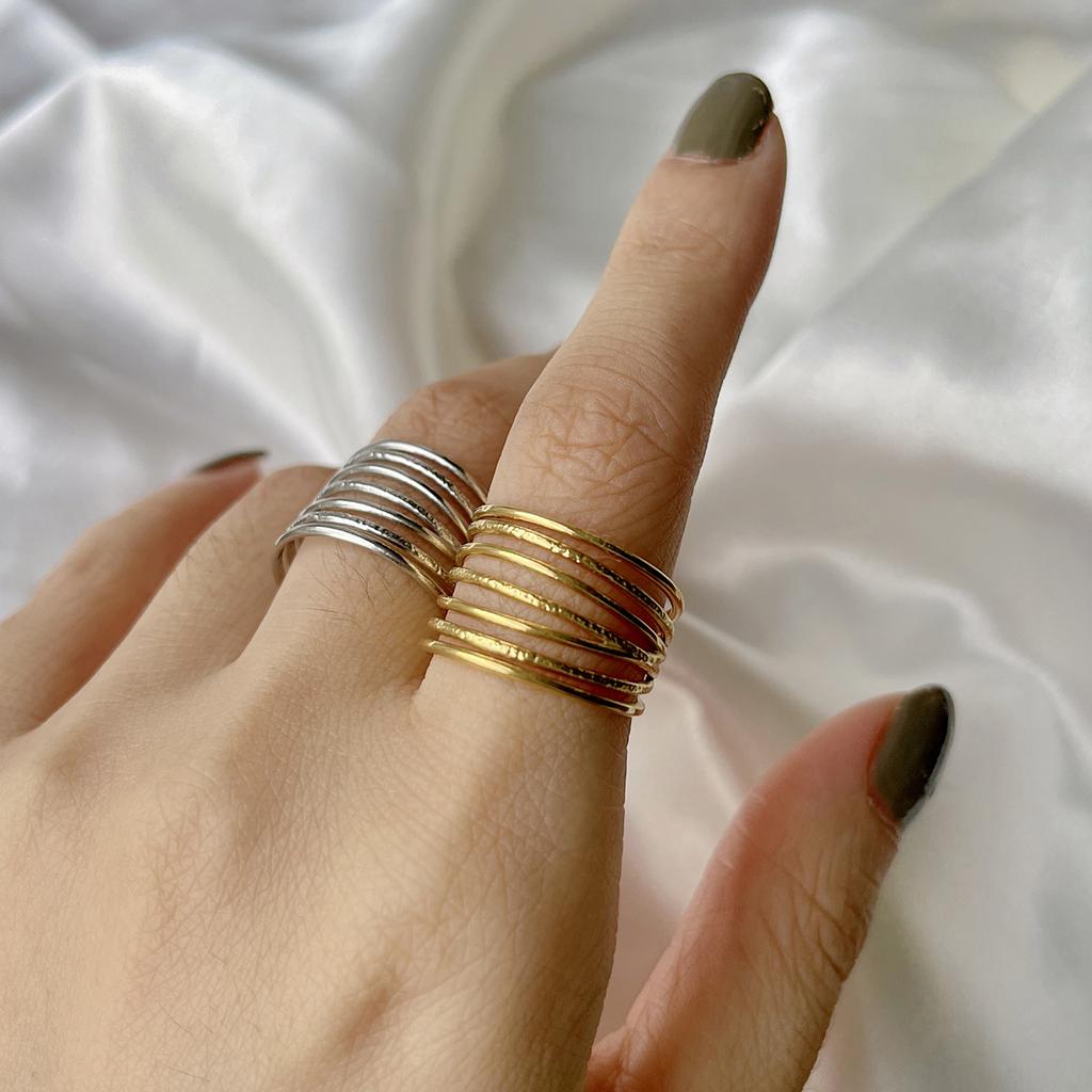 Wide Multi-Layer Geometric Rings for Women Stainless Steel Adjustable Finger Ring Hiphop Punk Party Jewelry Gift