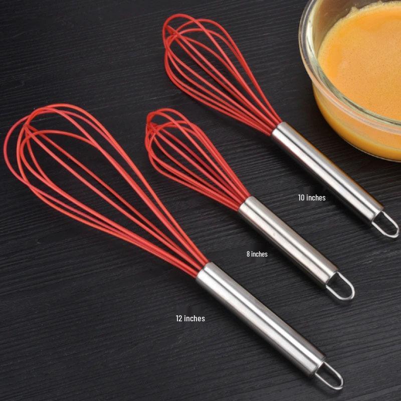 Colored Silicone Egg Beater Set: 8", 10", 12" Handheld Cream Mixer for Baking.