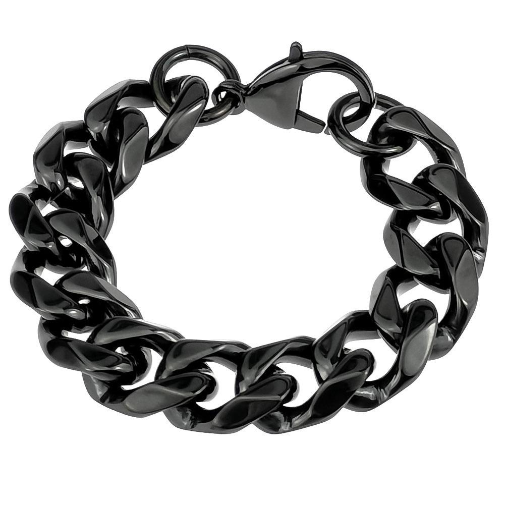 Bracciale a Maglia Cubana in Acciaio Inossidabile di Colore Nero per Uomo Donna Regalo Gioielli