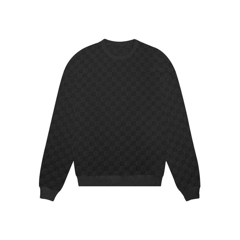 Men's Autumn and Winter Heavy Jacquard Checkerboard Checkerboard T-shirt Men's T-shirt Round Neck Casual Bottoming Shirt Knitted Long-sleeved T-shirt