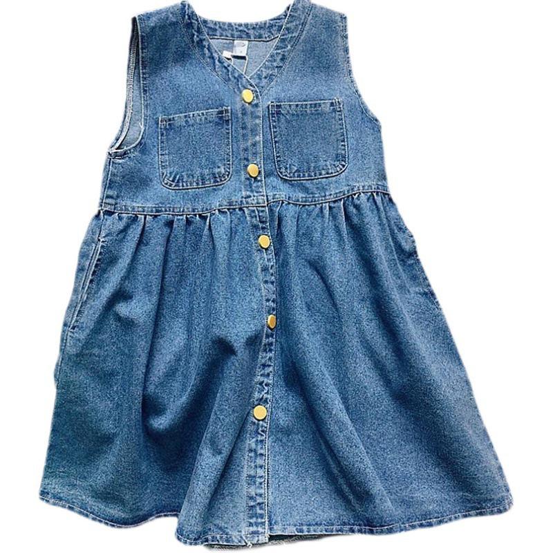 2023 Spring Baby Girls' Denim Suspender Skirt & Shirt Set - Two-Piece Dress