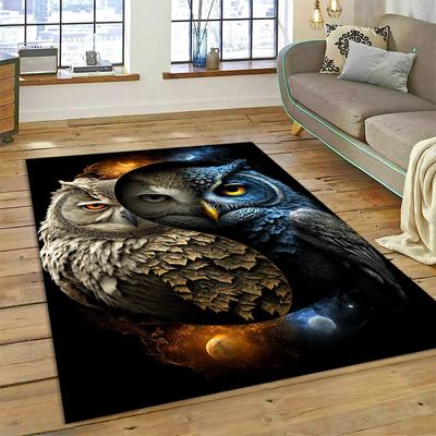 Tapis Dessin Animé Chouette Colorée Oiseaux pour Maison Salon Chambre Canapé Paillasson Décoration, Tapis Zone de Jeu Enfant Tapis de Sol Antidérapant
