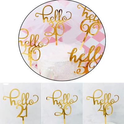Gold Hallo 21 30 40 50 60 Handschrift Acryl Kuchenaufsätze Happy Birthday Party Dekoration für Jubiläum