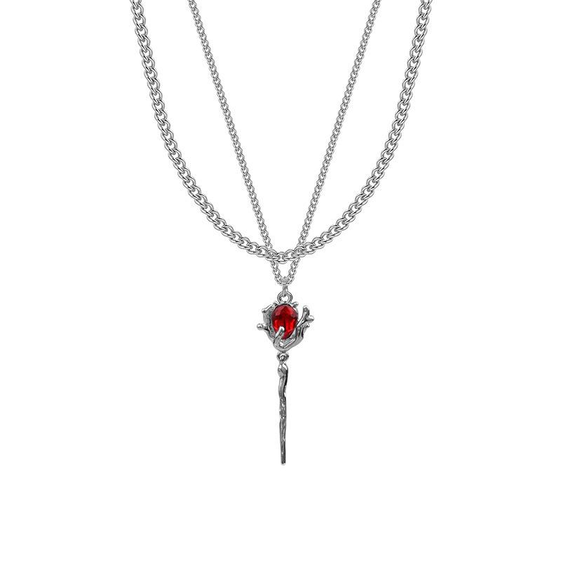 Y2K Accessories Red Crystal Heart Pendant Necklace Chian Egirl Sweet Cool Clavicle Chain Aesthetic Jewelry N0457